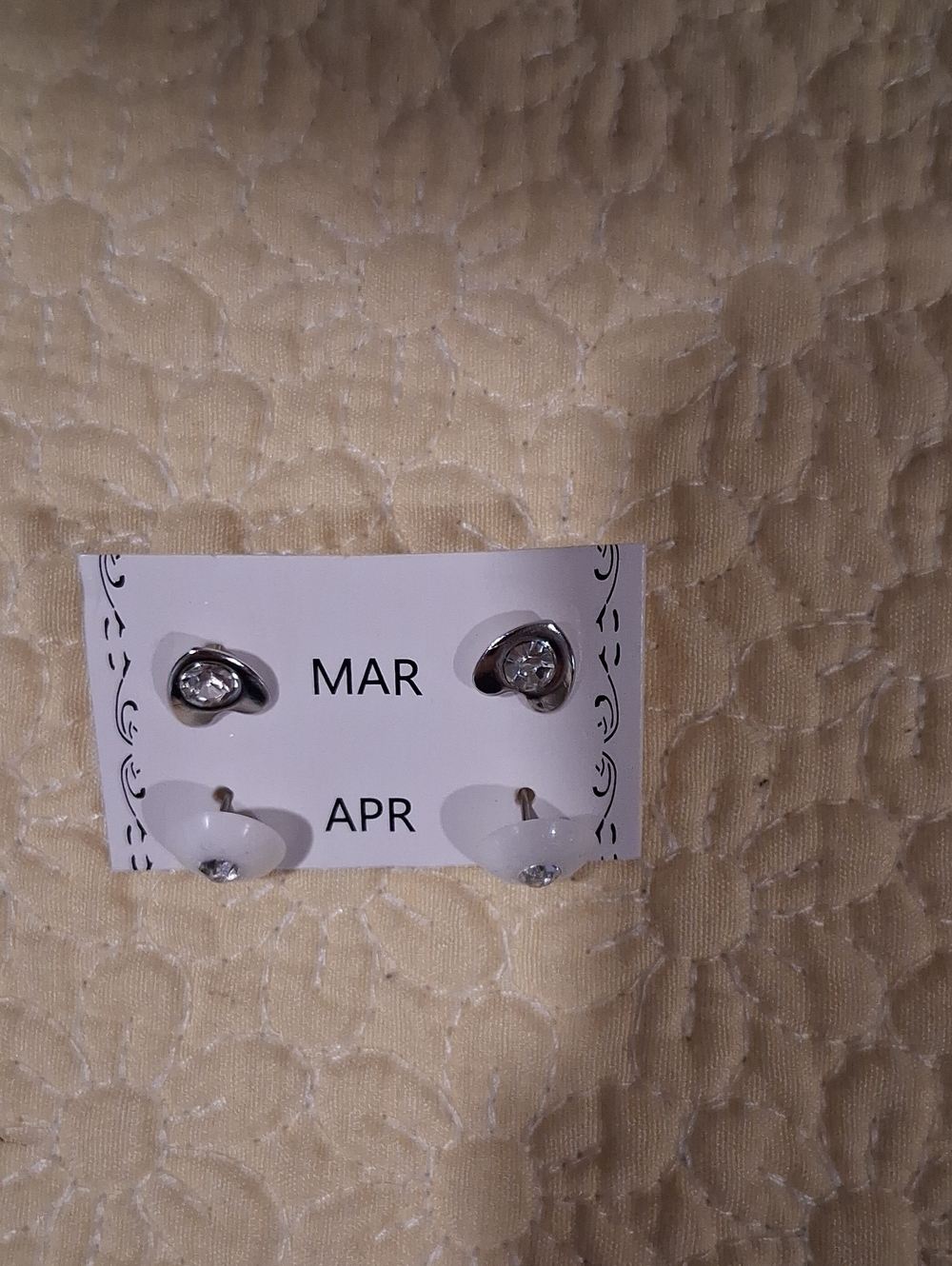 Silver Tone March April Stud Earrings Pierced